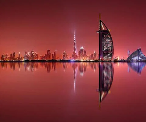 Dubai by red night sky