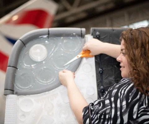 Eco-artist Sarah Turner was commissioned by BA to highlight its plastics pledge