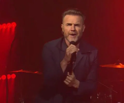 Gary Barlow performs during Iona's naming ceremony