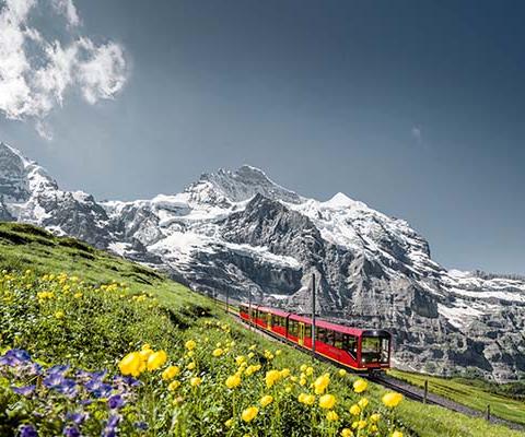 Customers can hop aboard Jungfrau Railways, seen here in front of the Jungfrau summit in the Bernese Oberland (Credit: Switzerland Tourism)