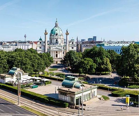 Karlsplatz is one of the largest squares in Vienna