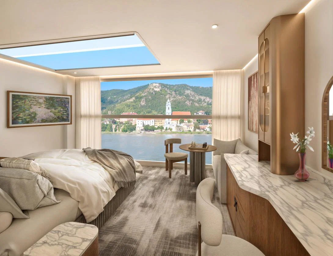 A view of the skylight infinite balcony suite onboard one of Celebrity Cruises' new river ships A view of the skylight infinite balcony suite onboard one of Celebrity Cruises' new river ships