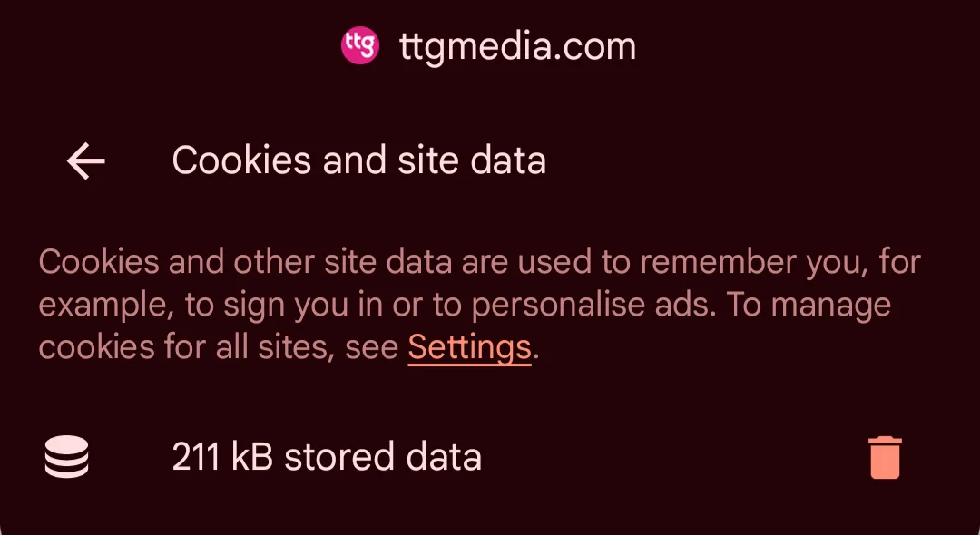 Android Chrome settings 2