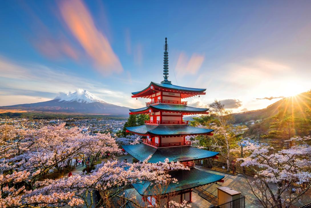 (credit: Riviera Travel / Adobe Stock Mount Fuji and Chureito red pagoda with cherry blossom