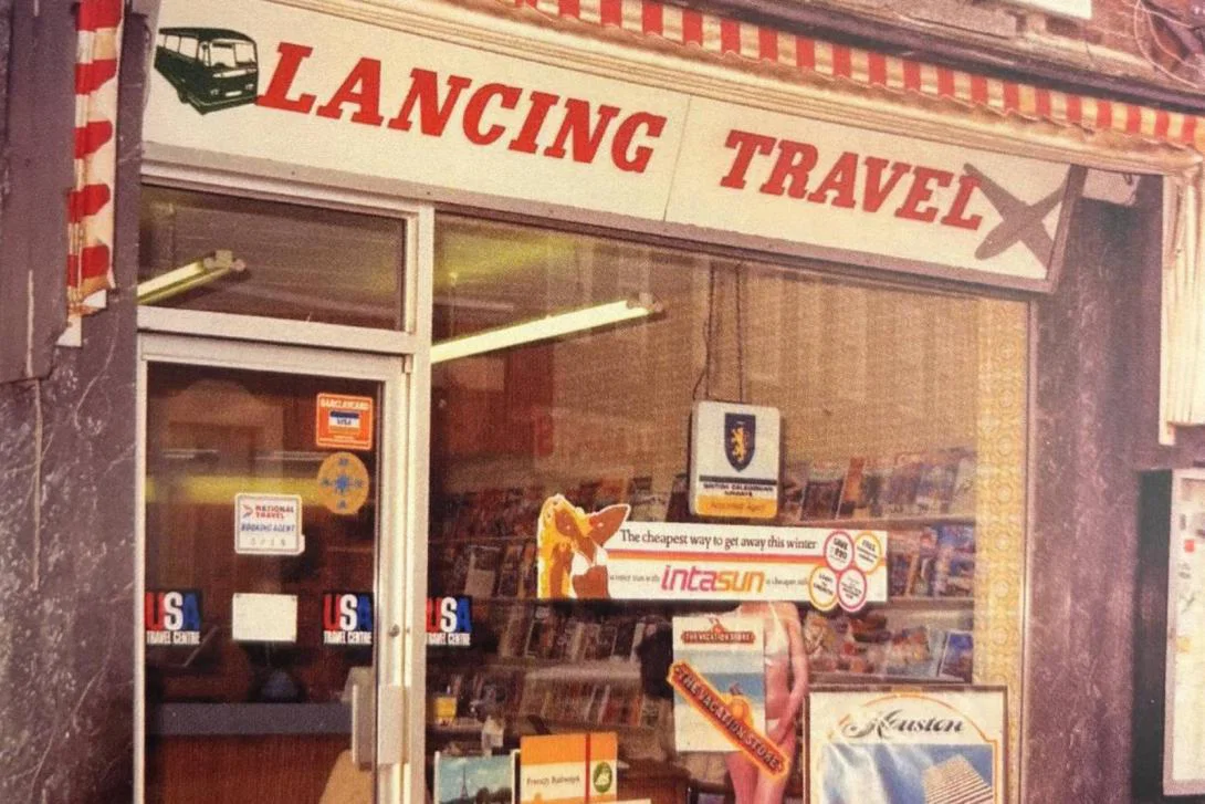 A photo of Lancing Travel's shopfront from the 1970s A photo of Lancing Travel's shopfront from the 1970s