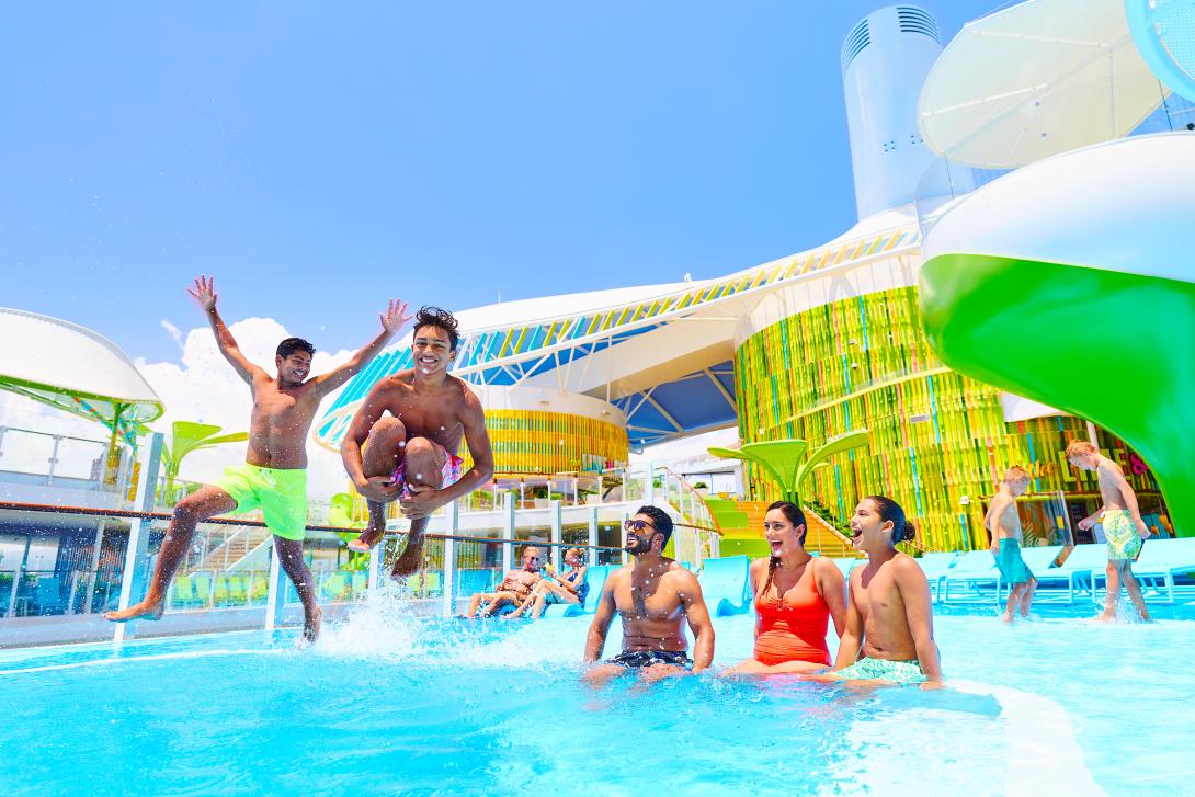 Royal Caribbean Group of people jumping in pool