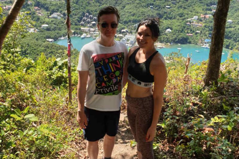 Andrew and Kristina at the top of hiking trails to the peak Marigot Ridge