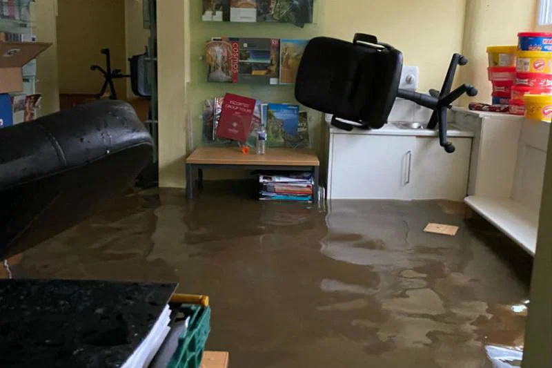 Water and sewage gushed into The Travel Centre