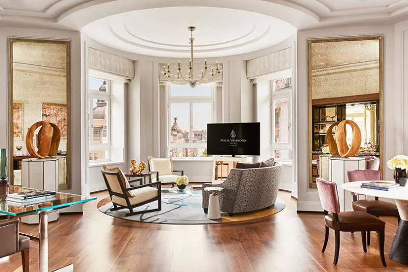 Living room in a two-bedroom suite at Four Seasons Hotel Madrid