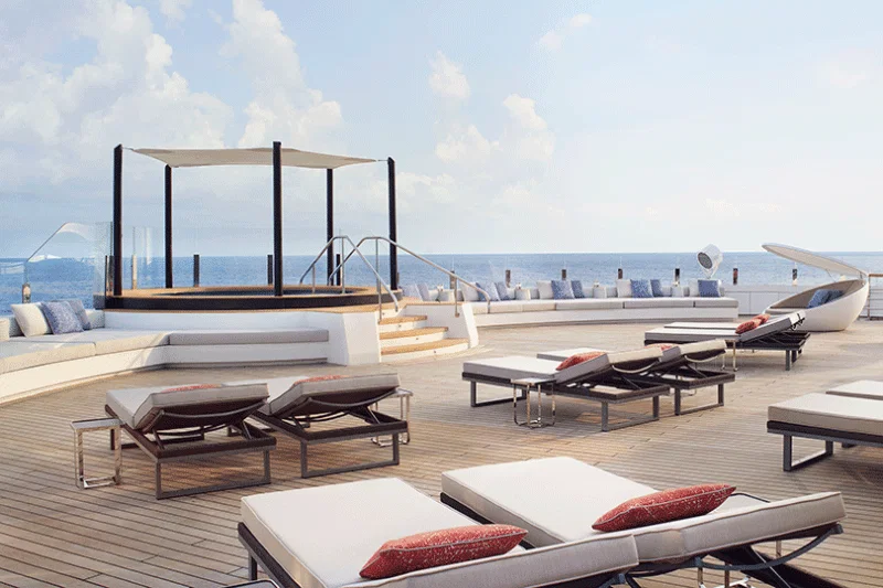 The terrace of the spa onboard Evrima (credit: Christopher Cypert)