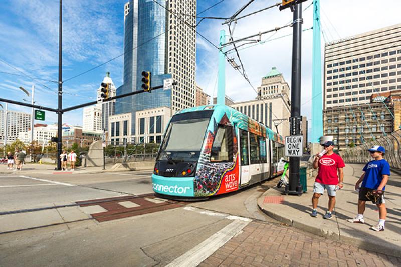Vistors can hop onboard the free Cincinnati streetcar