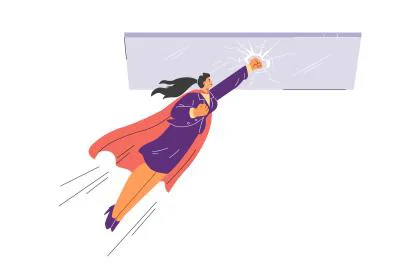 Woman trying to smash the glass ceiling 